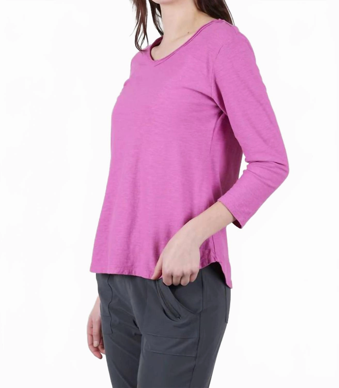 3/4-Sleeve V-Tee In Cosmo