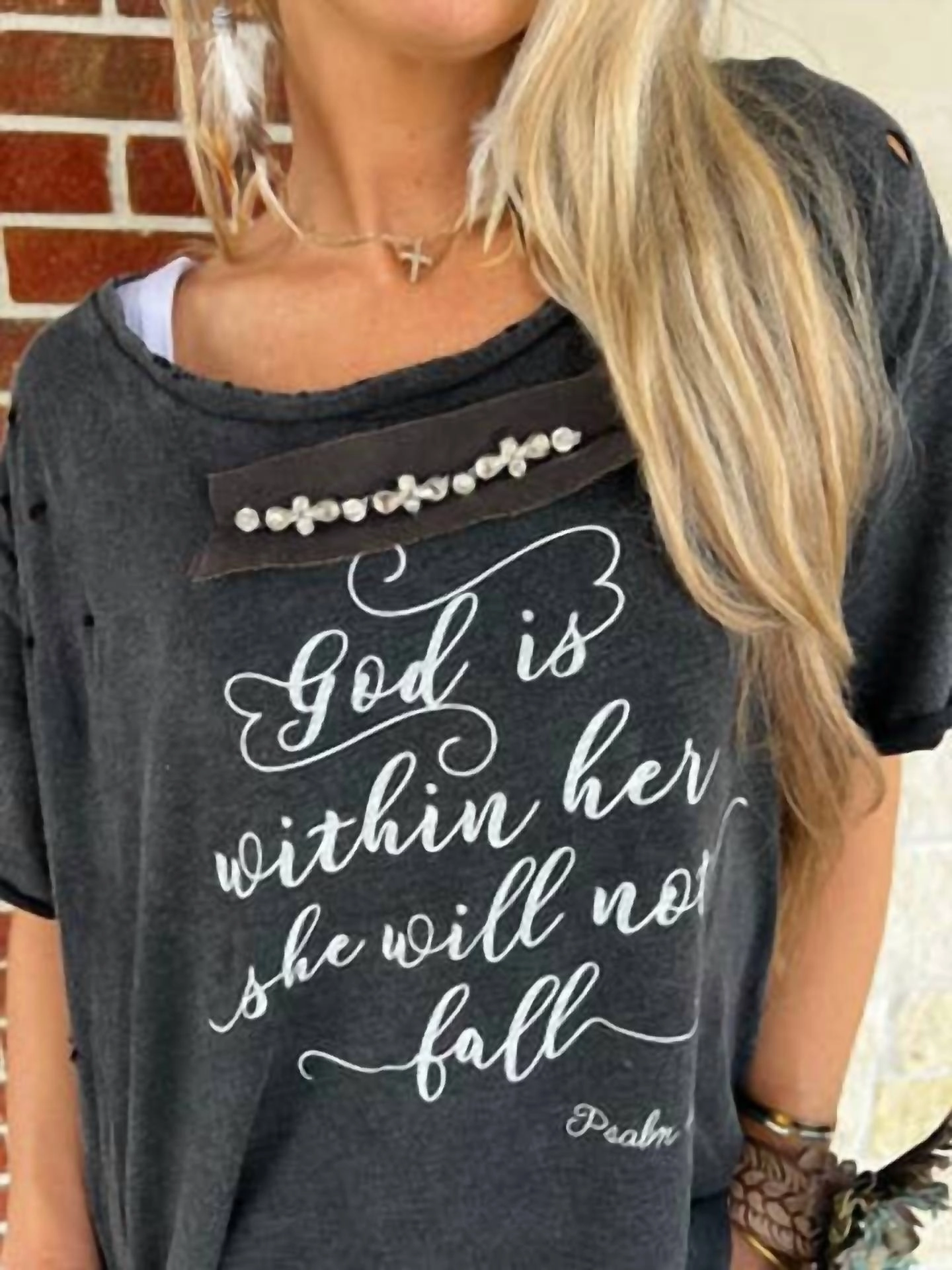 "god Is Within Her" Oversized Distressed Tee In Black