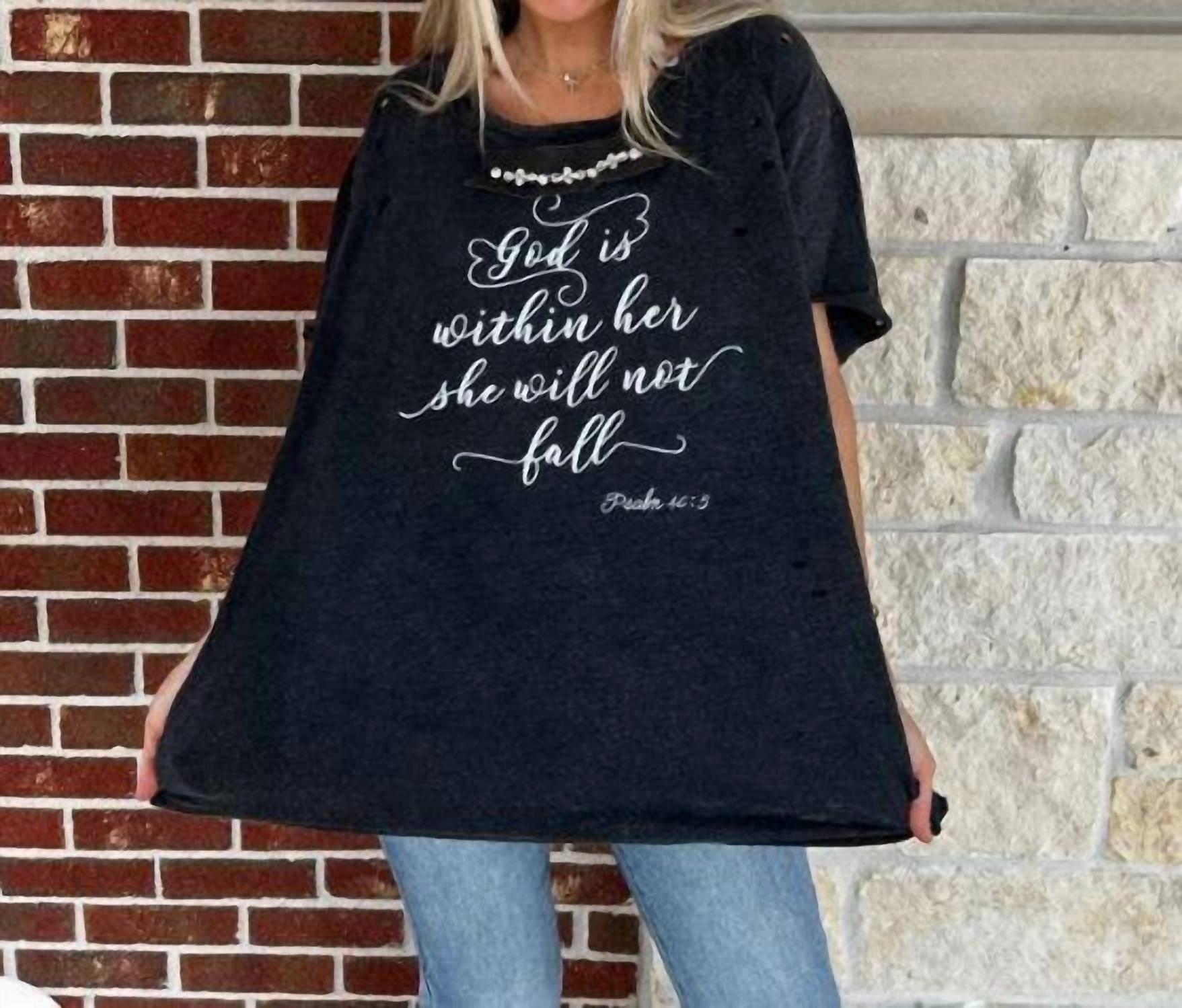 "god Is Within Her" Oversized Distressed Tee In Black