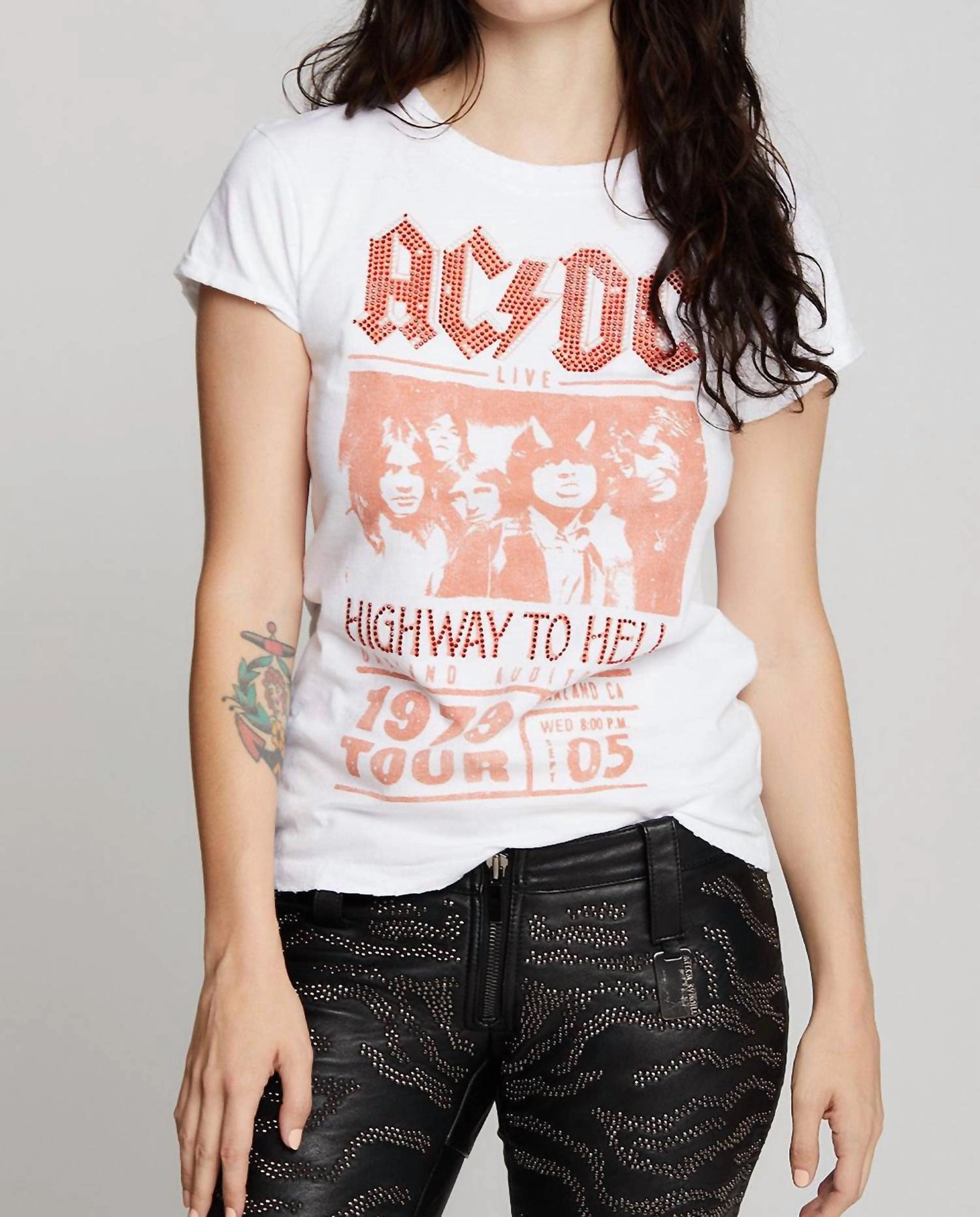 Ac/dc Highway To Hell Red Stud Tee In White