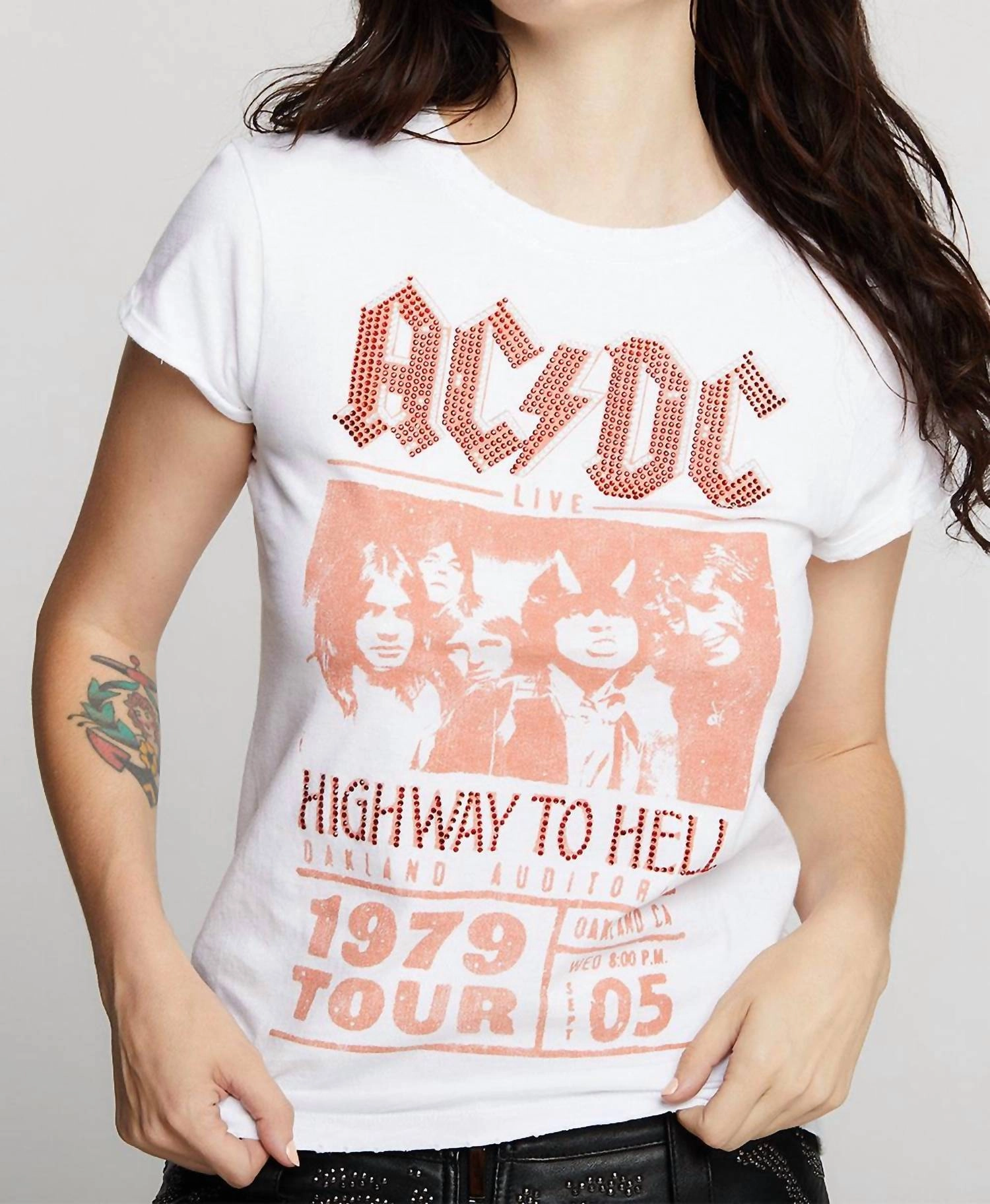 Ac/dc Highway To Hell Red Stud Tee In White