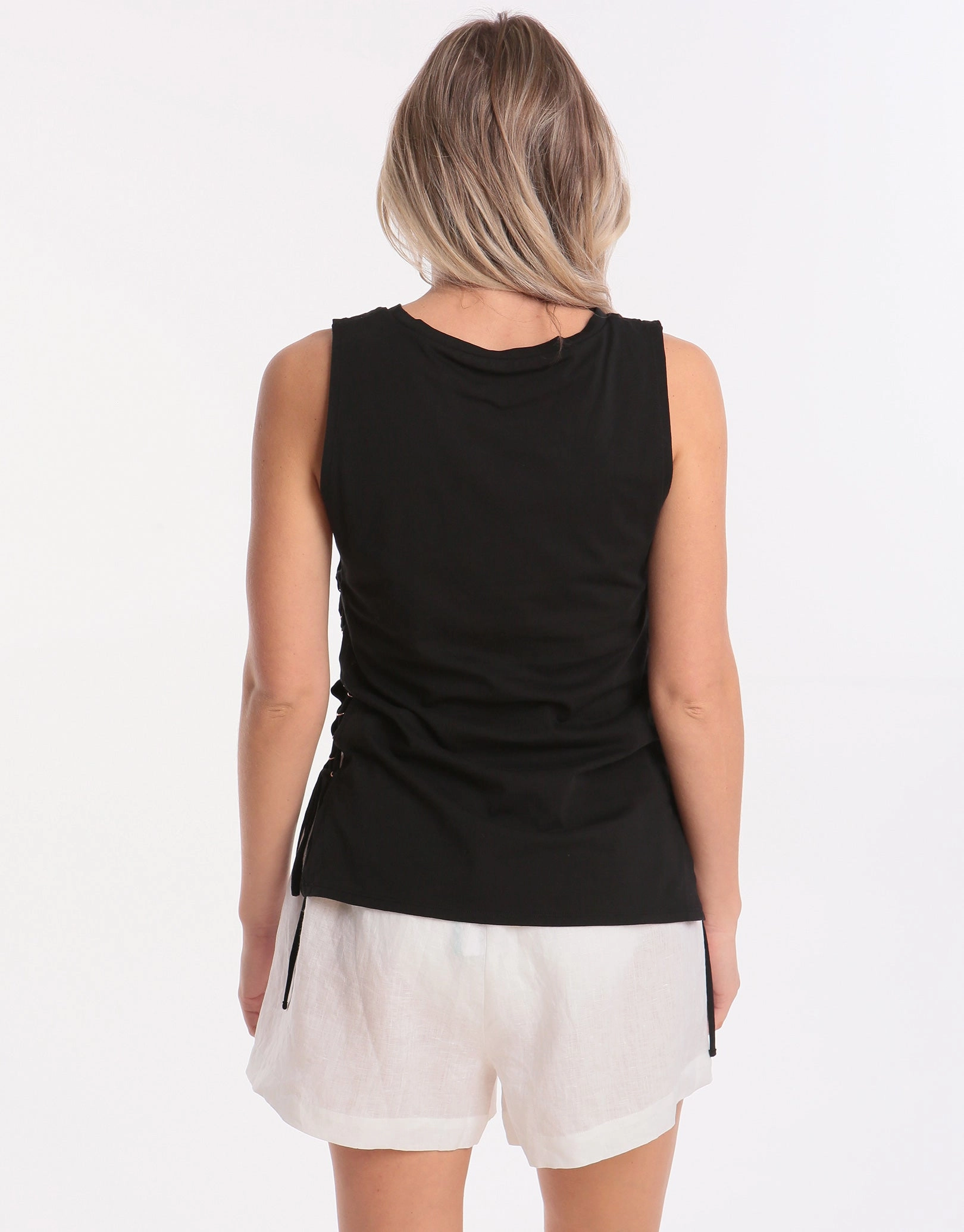 Active Lace Up Singlet Top - Black