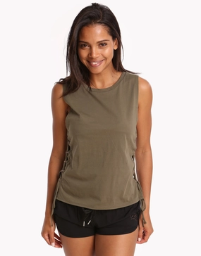 Active Lace Up Singlet Top - Dark Olive Seafolly - Seafolly bikinis sale