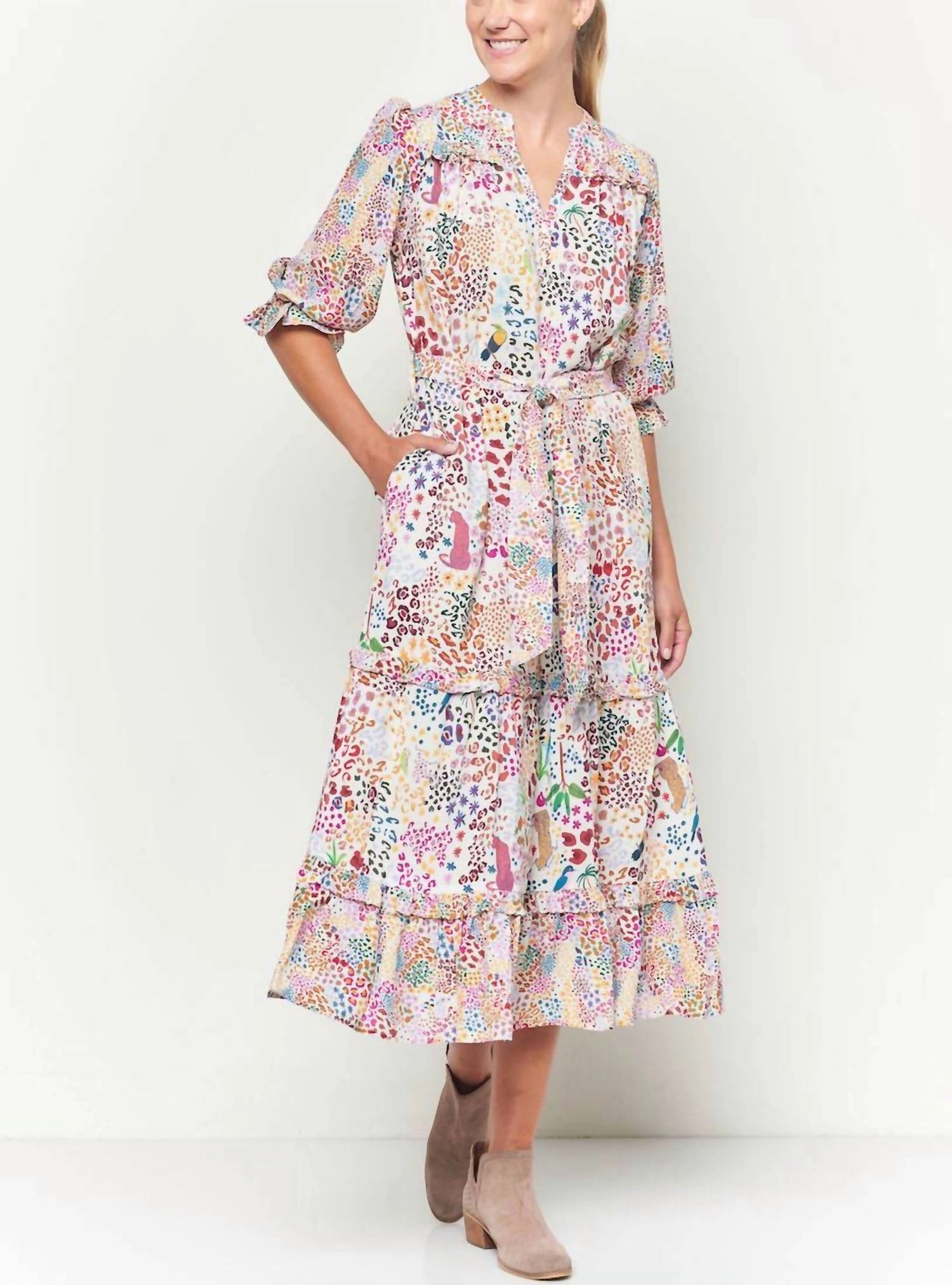Adela Animal Print Midi In Off White Multi