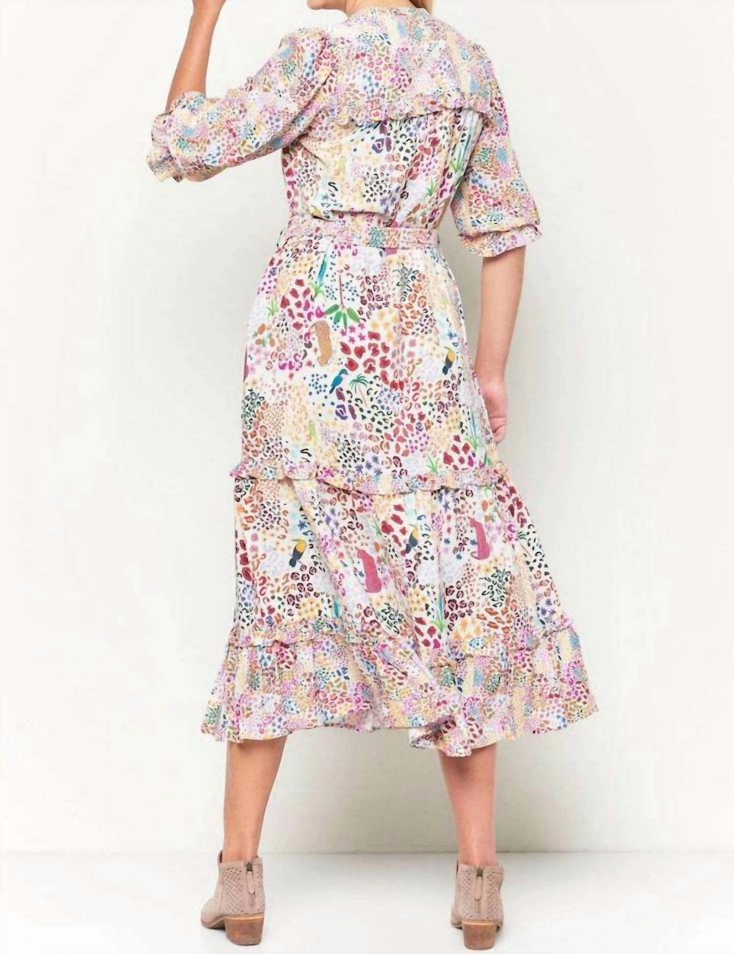 Adela Animal Print Midi In Off White Multi