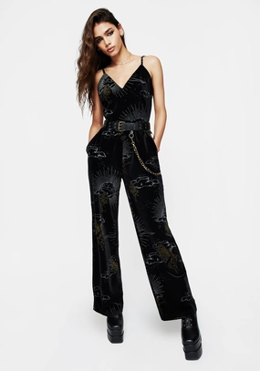 Adelina Foil Print Velour Cami Jumpsuit Bottoms Womens - women's jeans sale