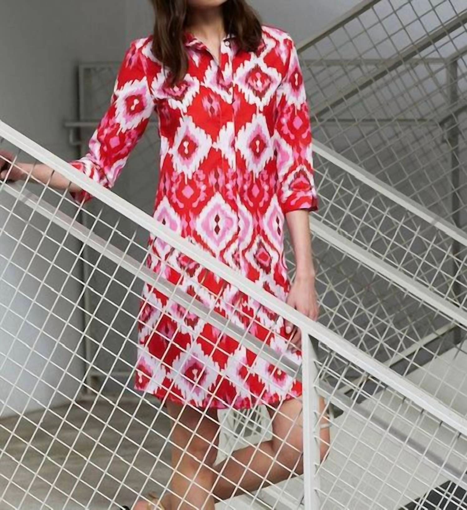 Adriana Dress In Ikat Red