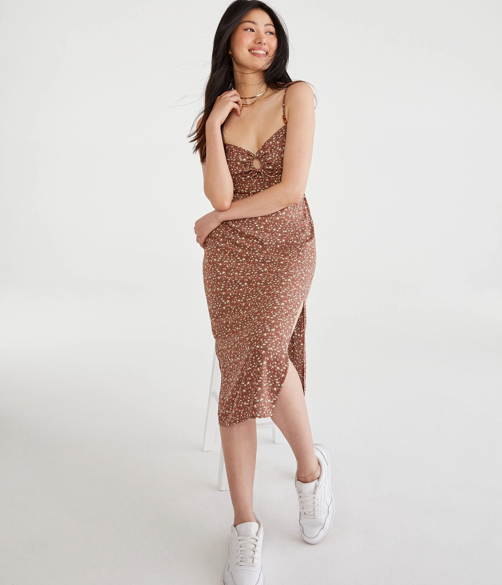 Aeropostale Floral V-Neck Keyhole Midi Dress