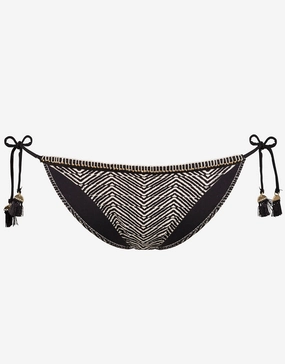 Afro Gem Tie Bikini Bottom - Black/Canvas Swim Womens - crochet bikinis sale