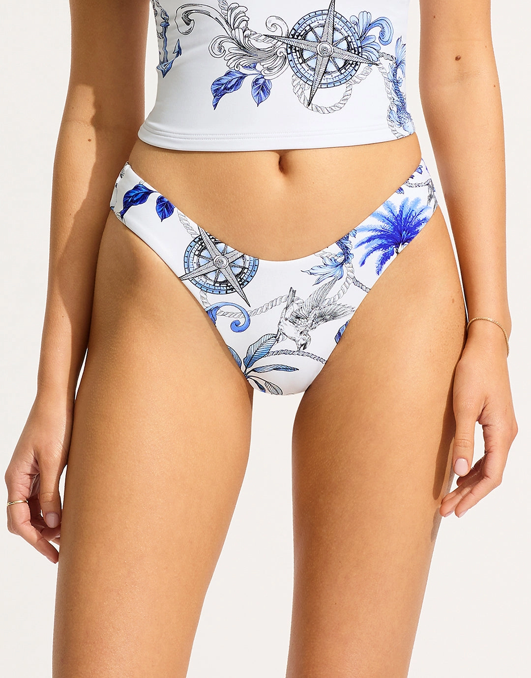 Ahoy Scoop High Cut Rio Bikini Pant - White Seafolly - Seafolly bikinis sale