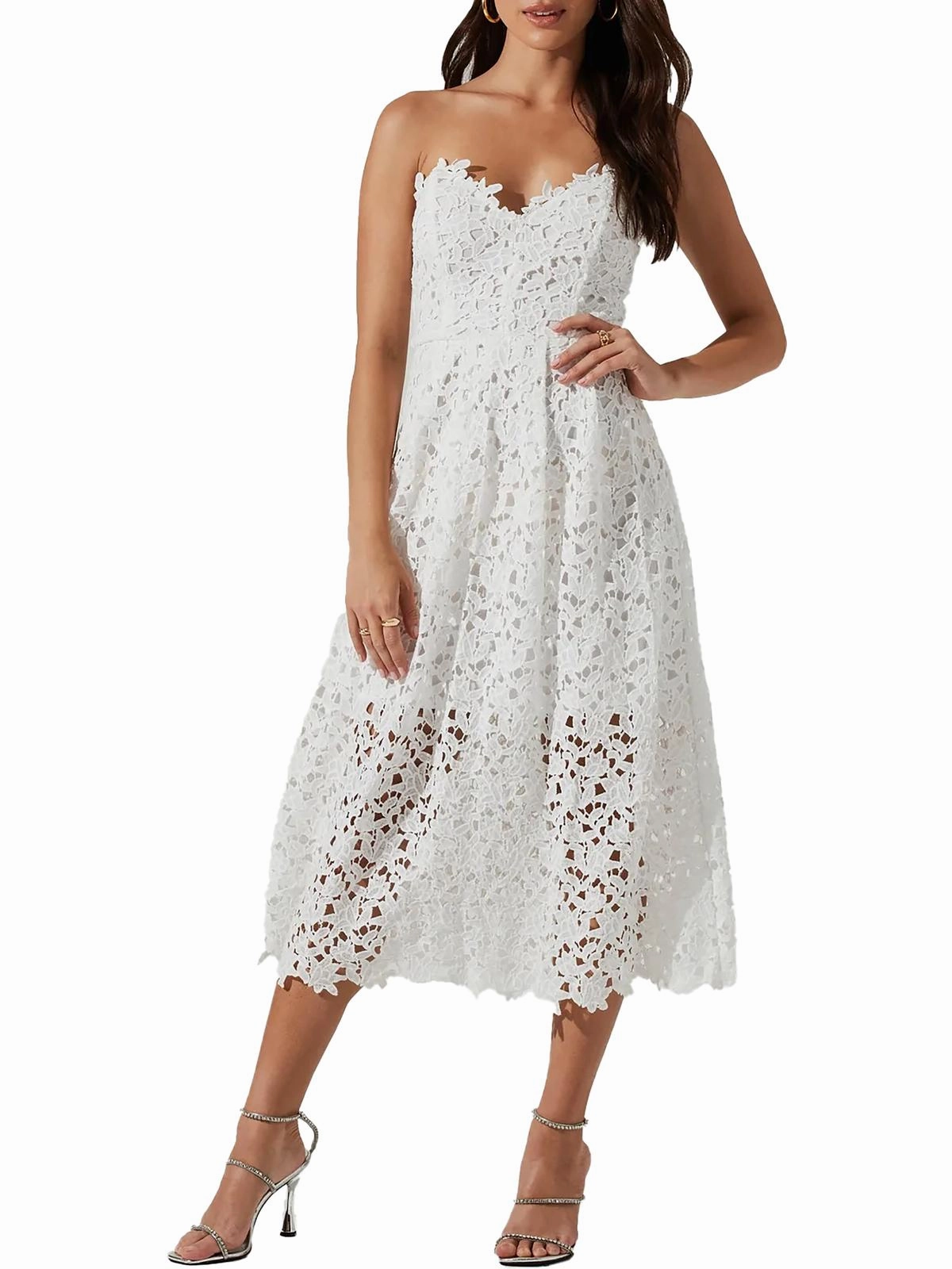 Anaya Womens Crochet Midi Cocktail and Party Dress