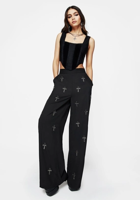 Ankh Beaded Chiffon Wide Leg Trousers Bottoms Womens - women's jeans sale