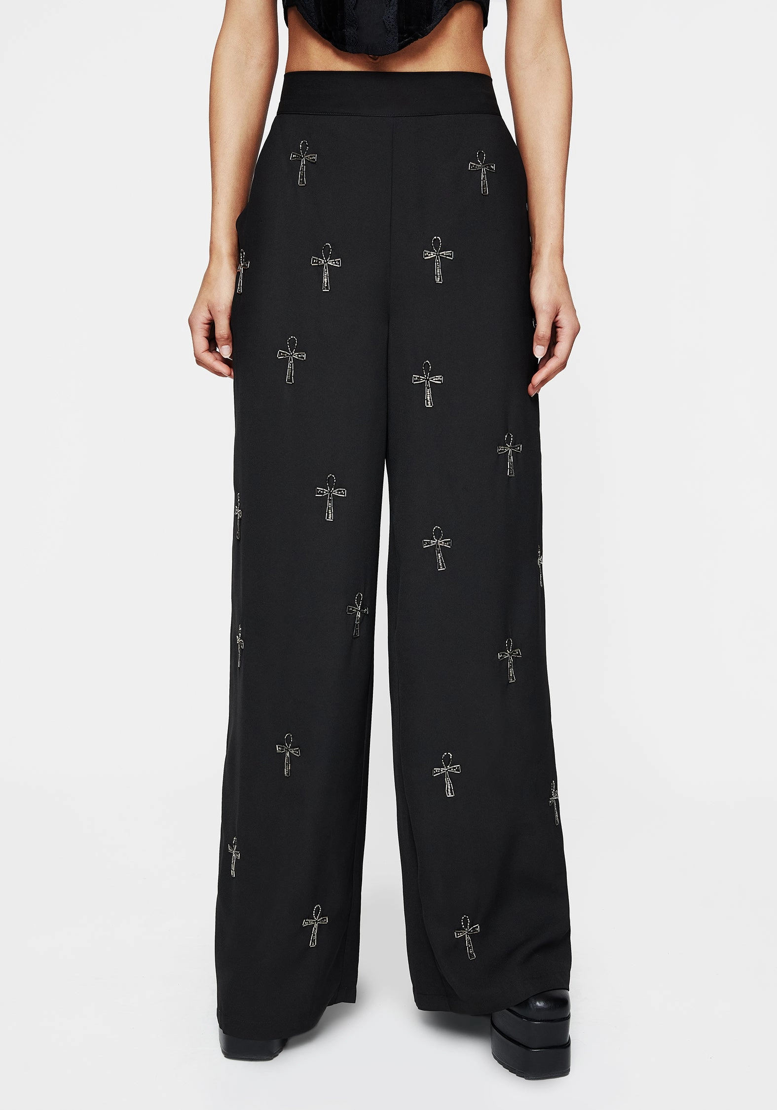 Ankh Beaded Chiffon Wide Leg Trousers