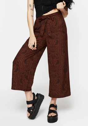 Annabel Tie Waist Wide Leg Culotte Trousers - Rust Bottoms Womens - women's jeans sale
