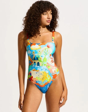 Aquarius Square Neck Swimsuit - Turquoise Seafolly - Seafolly bikinis sale