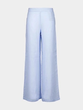 Aquatic Blue Wide-Leg Linen Pants Bottoms Womens - leggings best deals