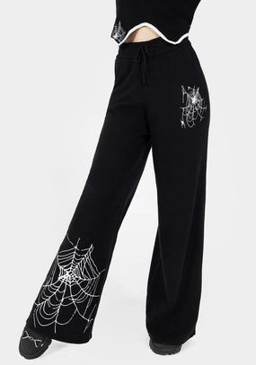 Araneae Embroidered Wide Leg Knit Joggers Bottoms Womens - women's jeans sale