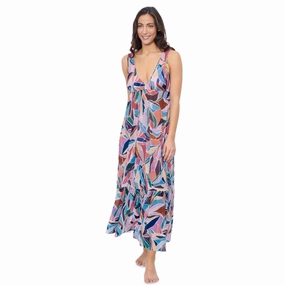 Aura V Neck Maxi Mesh Dress Swim Womens - shirred swimwear