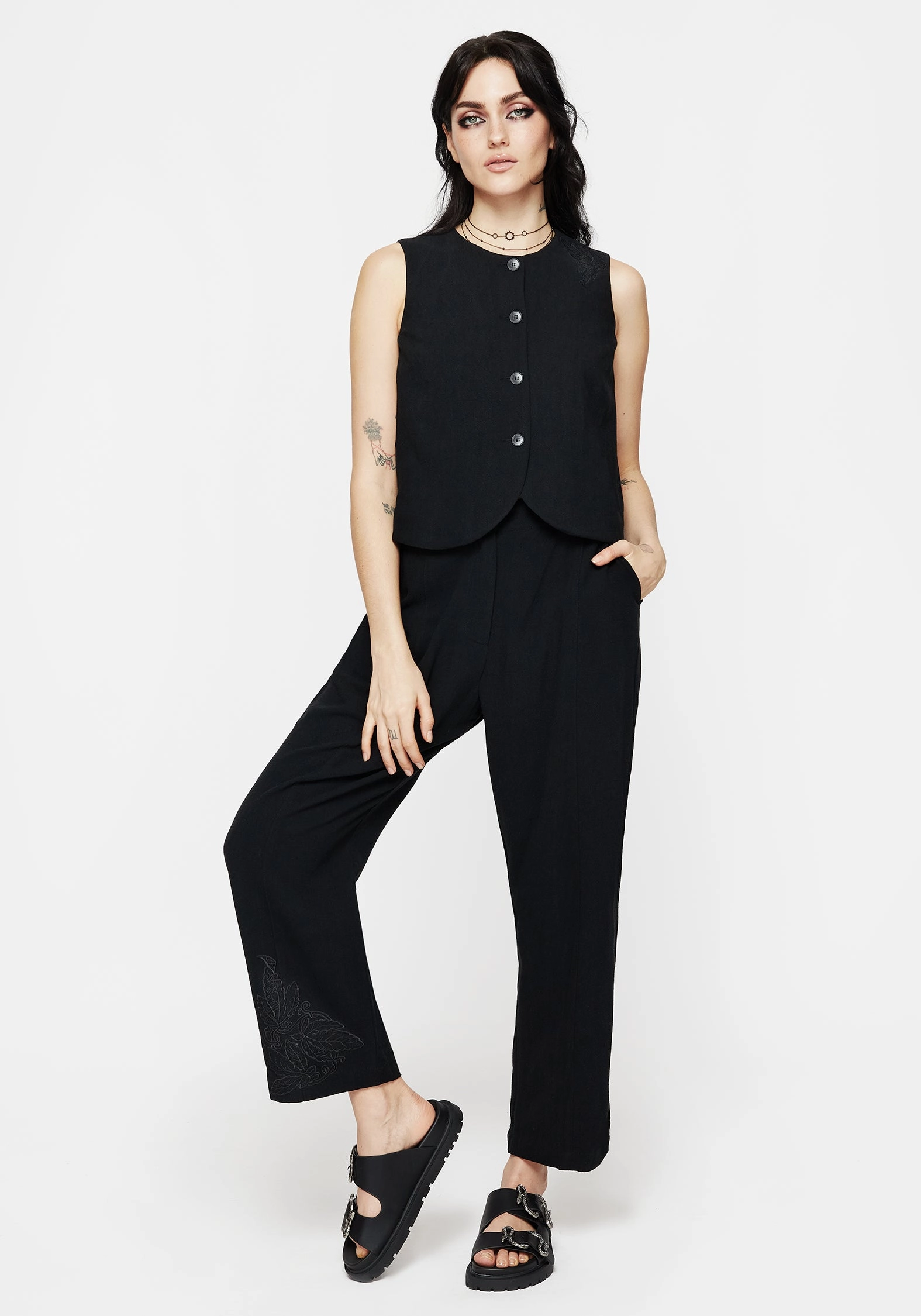Aya Embroidered Linen Blend Balloon Pants Bottoms Womens - women's jeans sale