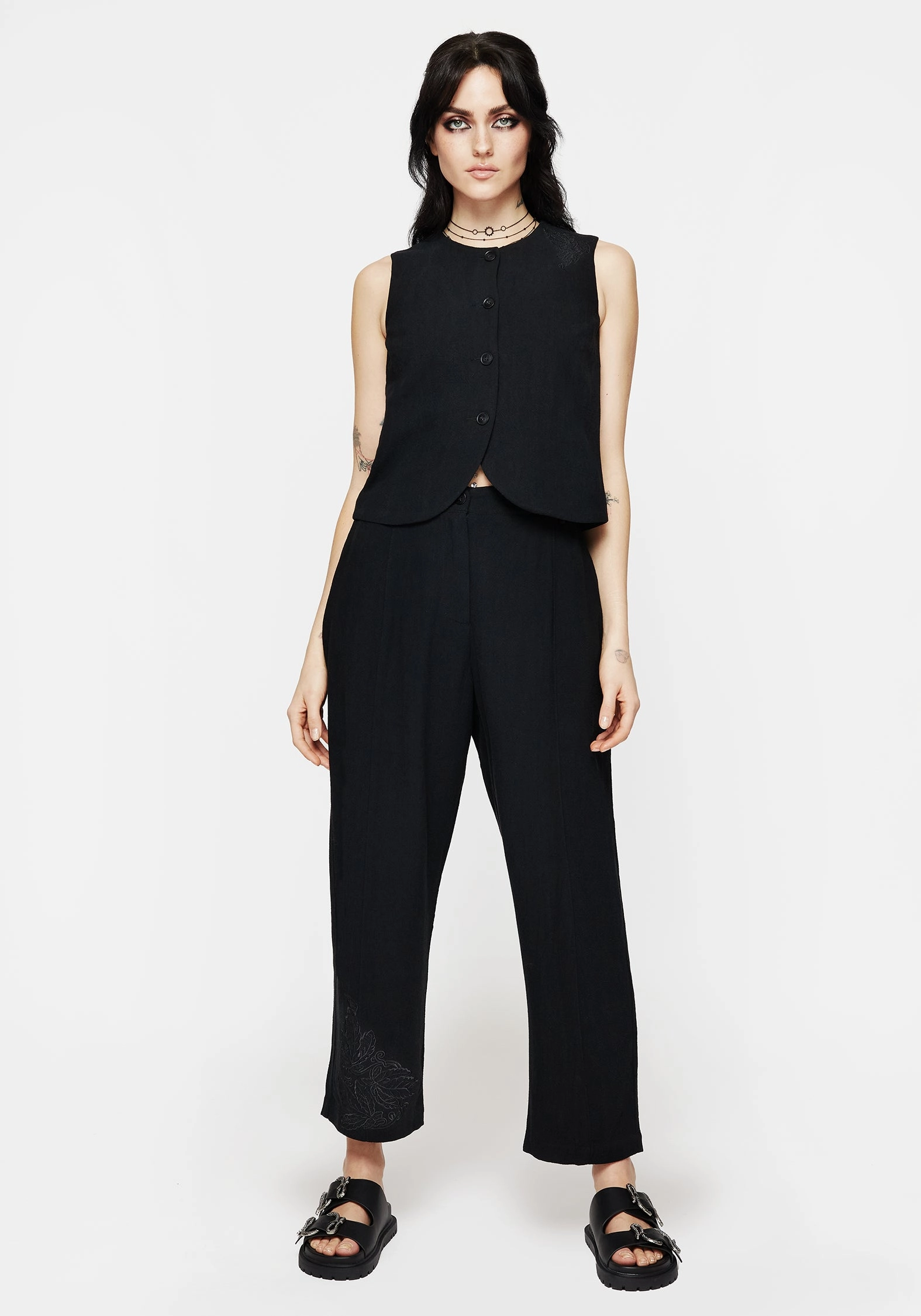 Aya Embroidered Linen Blend Balloon Pants