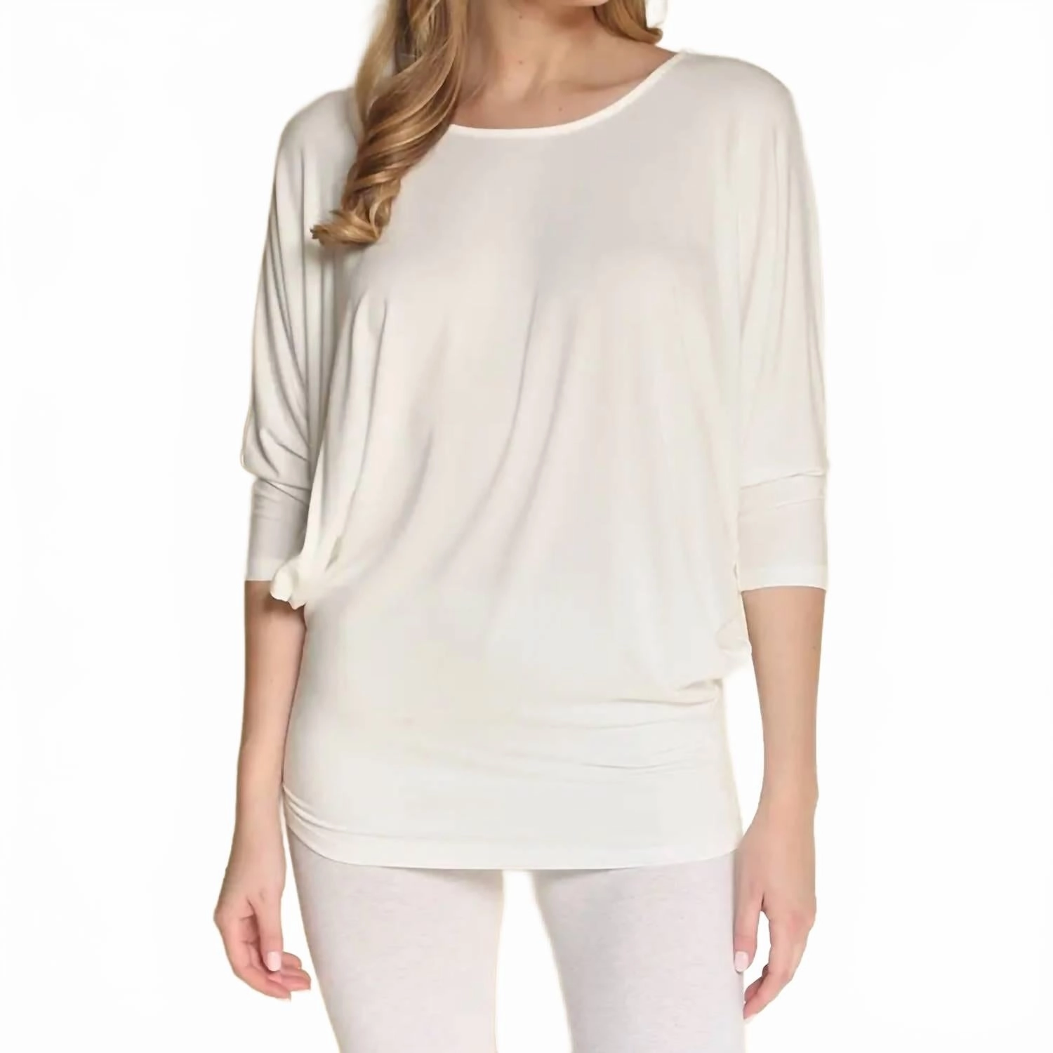 Bamboo Dolman Drape Top In Ivory