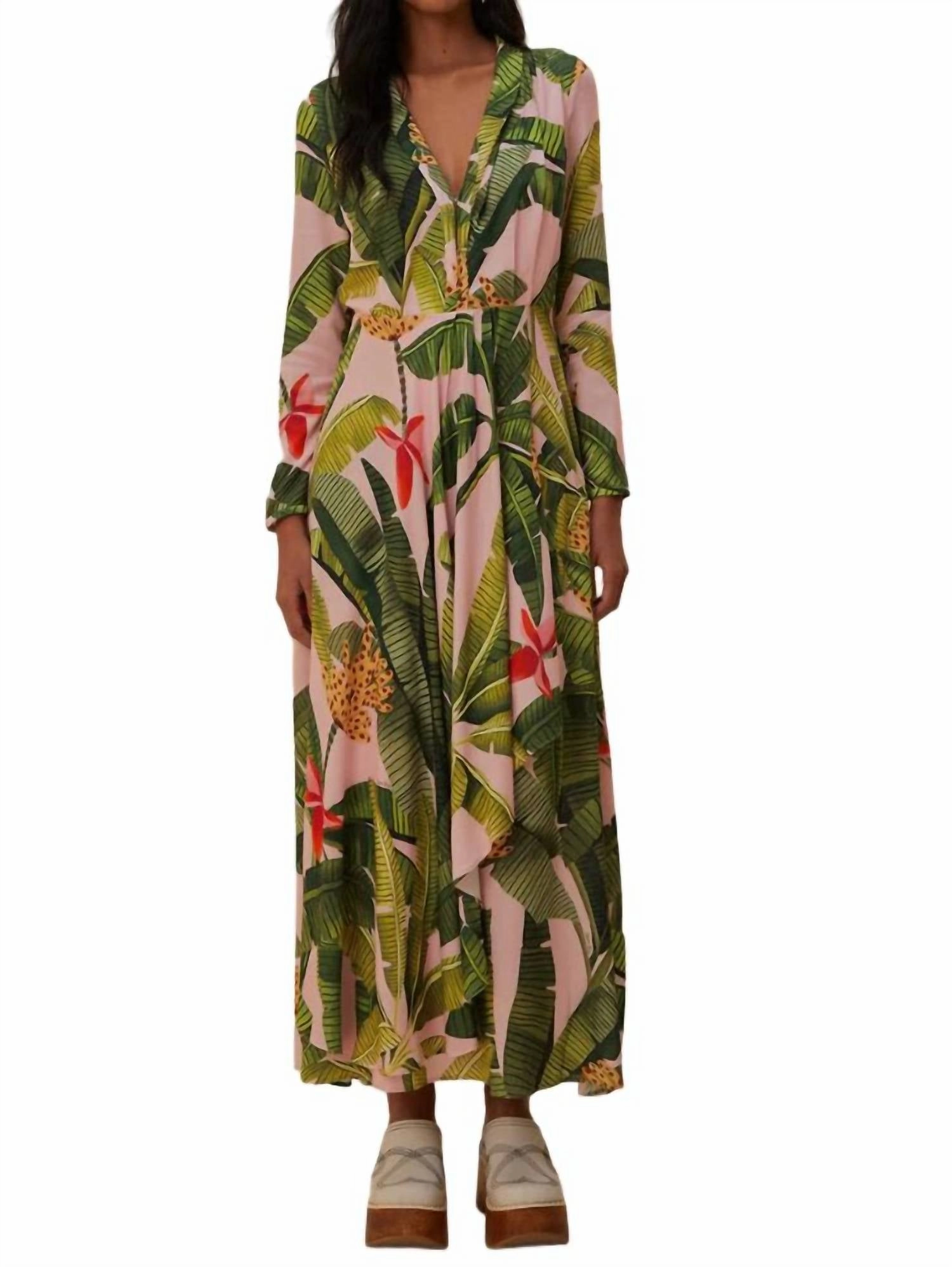 Banana Leaves Maxi Dress In Pink