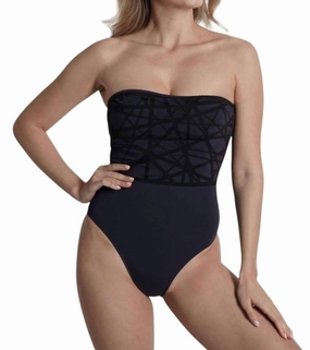 Bandeau One Piece Swimsuit In Navy Swim Womens - ruched swimwear outlet