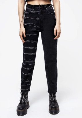 Barbed Wire Spliced Mom Jeans Bottoms Womens - women's jeans sale