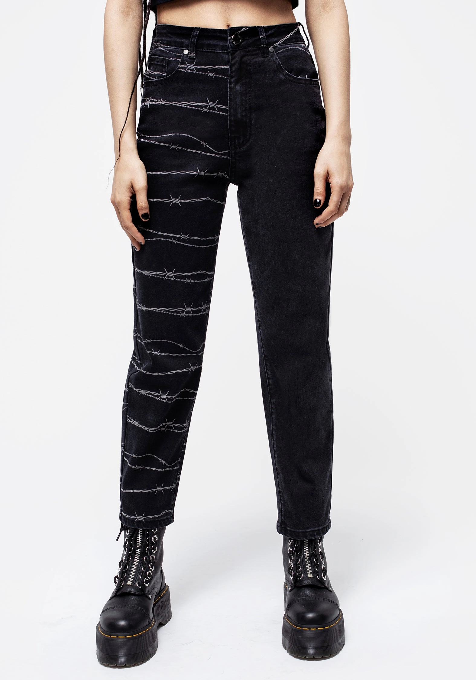 Barbed Wire Spliced Mom Jeans Bottoms Womens - women's jeans sale