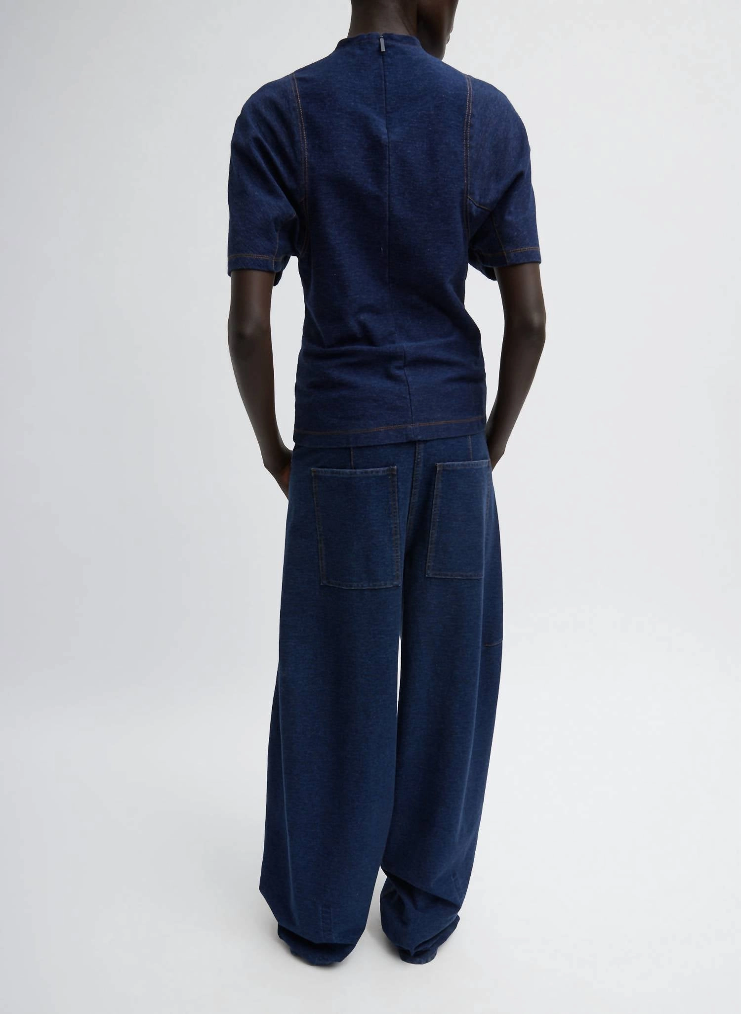 Barre Denim Knit Scuplted Shrunken T-Shirt In Indigo