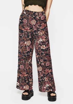 Bashe Cotton Floral Snake Print Wide Leg Trousers Bottoms Womens - women's jeans sale