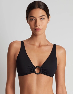Beach Club Solids Macrame Ring OTS Bikini Top - Black Swim Womens - beachwear discount
