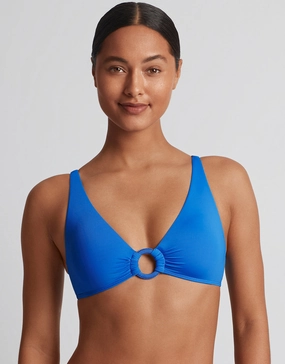Beach Club Solids Macrame Ring OTS Bikini Top - Electric Blue Swim Womens - beachwear discount