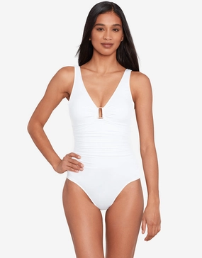 Beach Club Solids Ring OTS Swimsuit - White Swim Womens - sport swimwear clearance