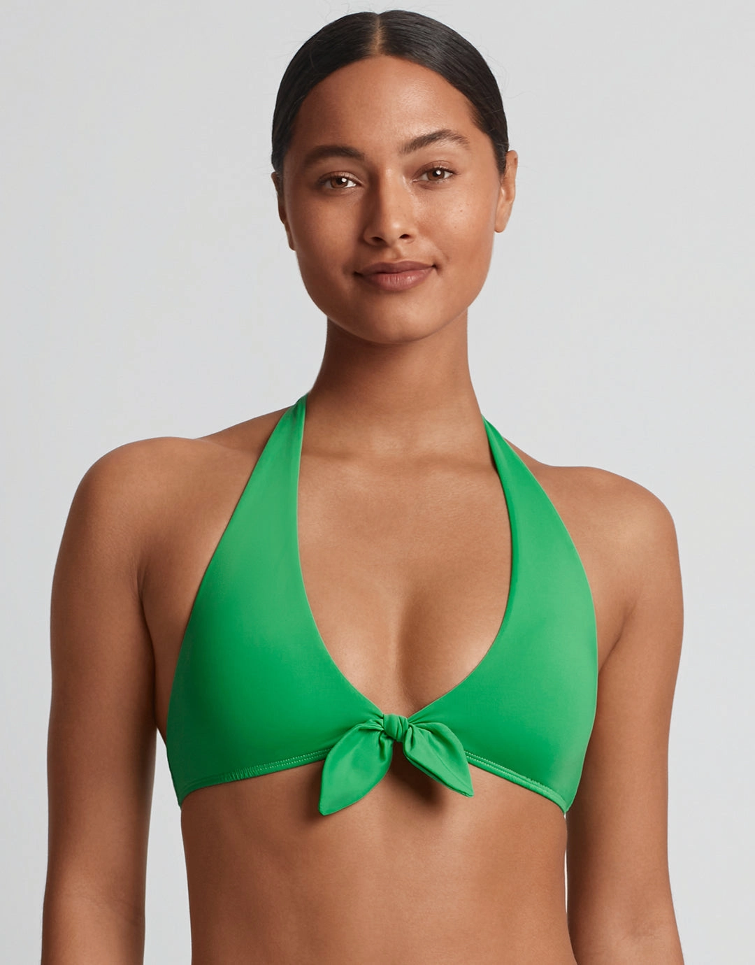 Beach Club Solids Tie Front Halter Bikini Top - Palm Green Swim Womens free shipping
