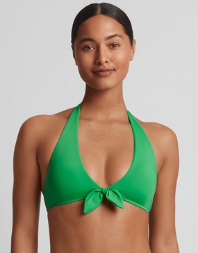 Beach Club Solids Tie Front Halter Bikini Top - Palm Green Swim Womens free shipping
