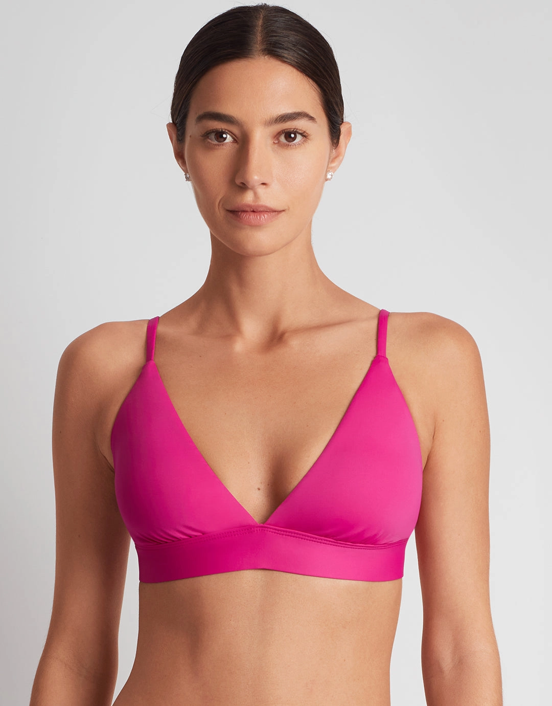 Beach Club Solids Triangle V Neck Bra Bikini Top - Freesia Pink Swim Womens free shipping