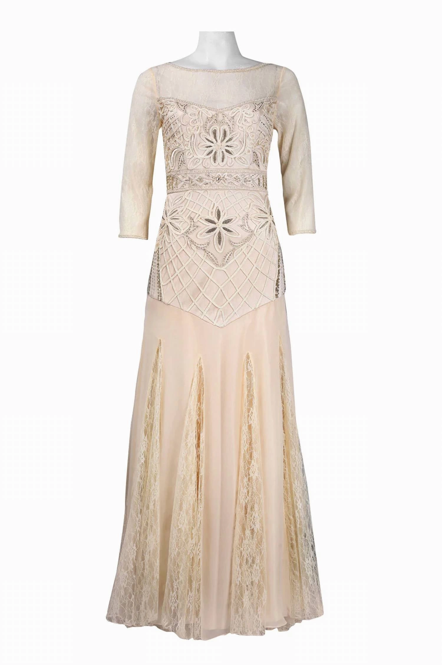 Beaded & Embroidered Dress In Creme