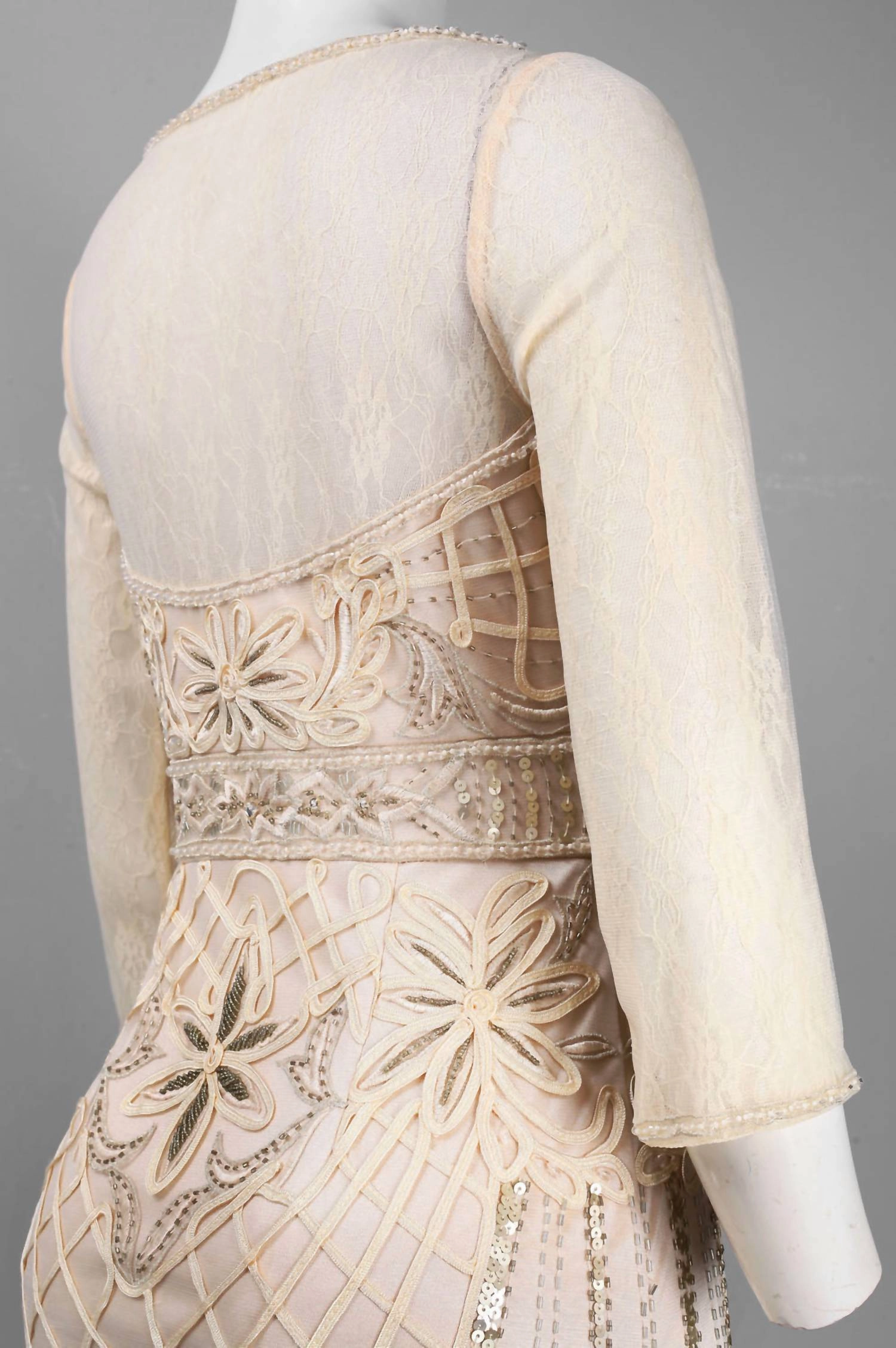 Beaded & Embroidered Dress In Creme