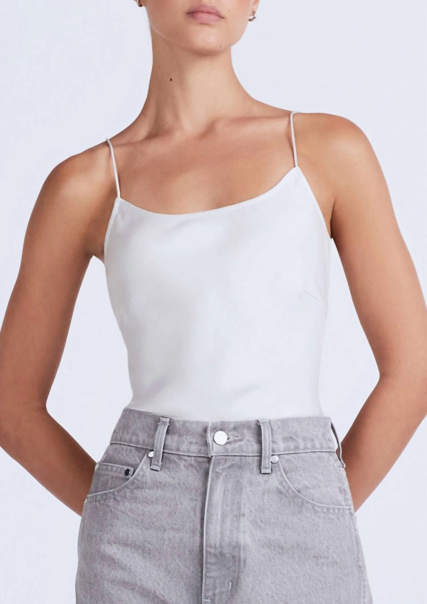 Becca Double Face Satin Cami In Blanc/glacier Grey