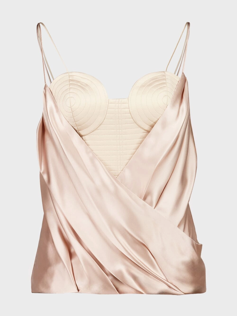 Beige Draped Satin Bustier Top womens bodysuits promo