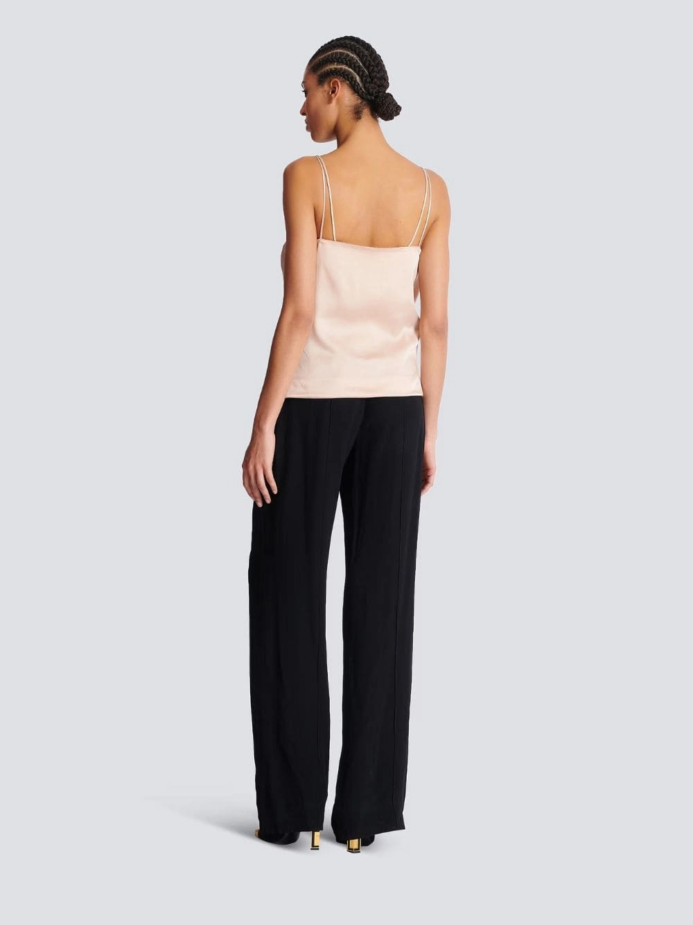 Beige Draped Satin Bustier Top