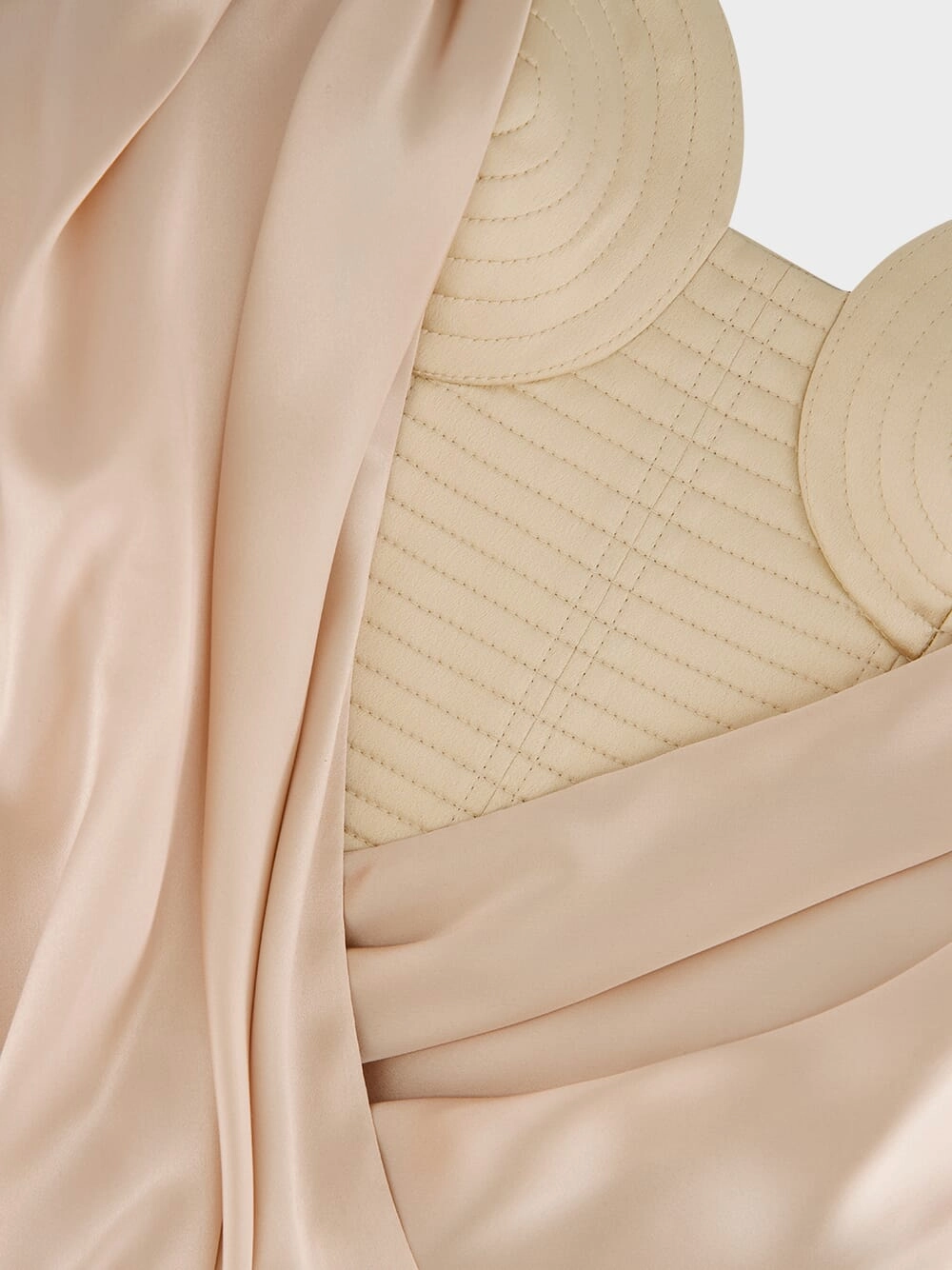 Beige Draped Satin Bustier Top