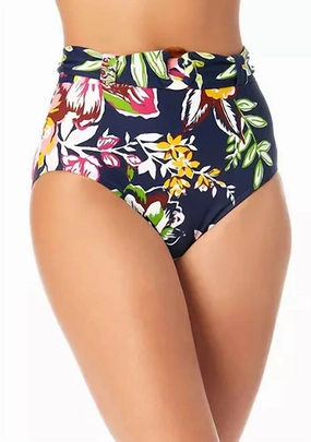 Belted High Waist Swim Bottoms In Tropical Bloom Swim Womens - scoop neck swimsuits