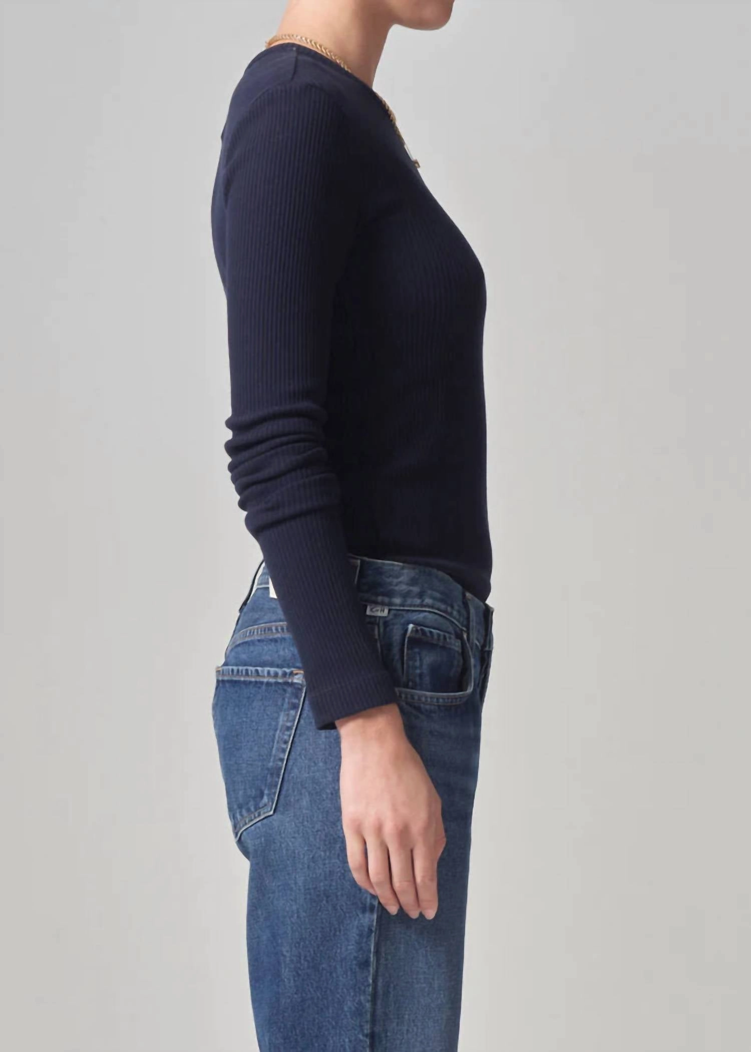 Bina Crewneck Top In Navy