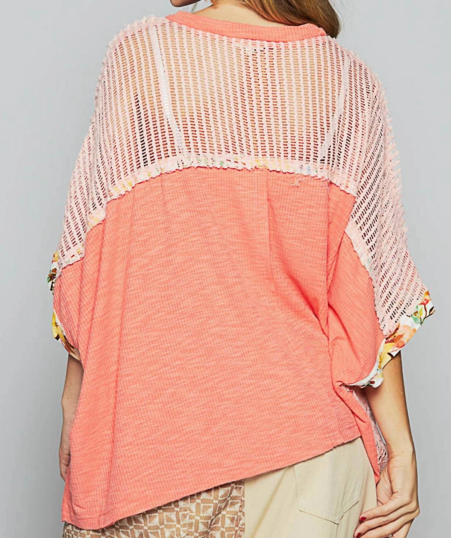 Birdie Patchwork Mesh Poncho In Peach