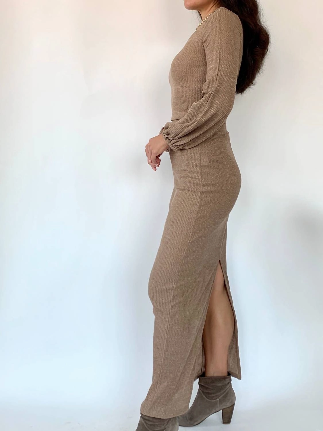 Bishop Ribbed Top In Brown