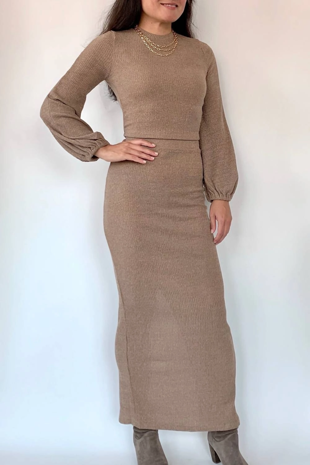 Bishop Ribbed Top In Brown