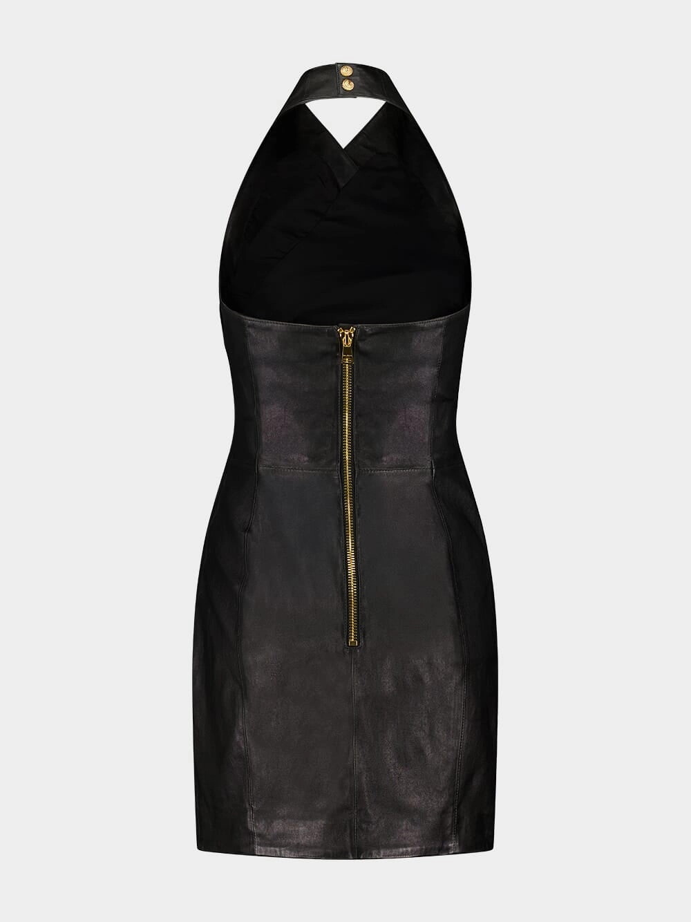 Black Draped Leather Halterneck Dress