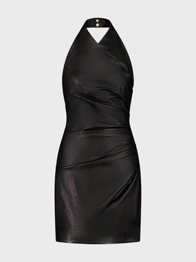 Black Draped Leather Halterneck Dress cocktail dresses cheap